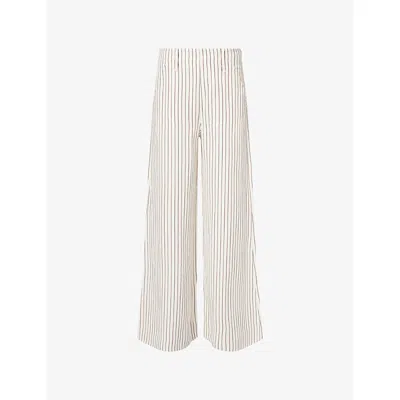 Me And Em And Em Womens Ivory/cinnamon Brown High-waist Wide-leg Striped Linen-blend Trousers