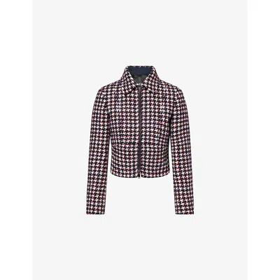 Me And Em And Em Womens Bordeaux Red Houndstooth Cropped Knitted Jacket In Burgundy