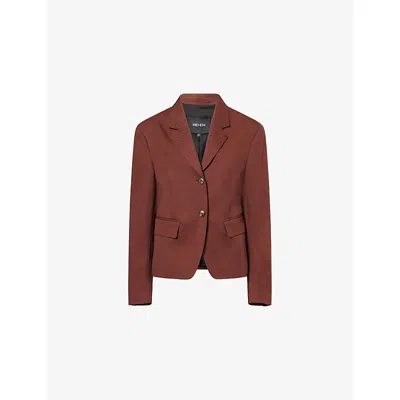 Me And Em And Em Womens Cinnamon Brown Icon Oversized Short Linen And Cotton Blend Blazer