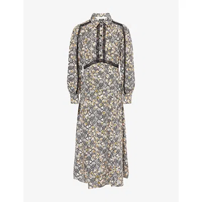 Me And Em And Em Womens Light Cream Multi Intricate Lace-print Silk Maxi Dress In Animal Print