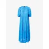 Me And Em Womens  Jacquard Puffed-sleeves Cotton-poplin Maxi Dress In Provence Blue