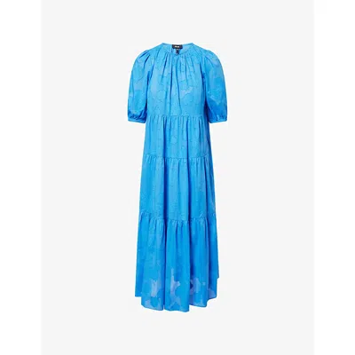 Me And Em Womens  Jacquard Puffed-sleeves Cotton-poplin Maxi Dress In Provence Blue