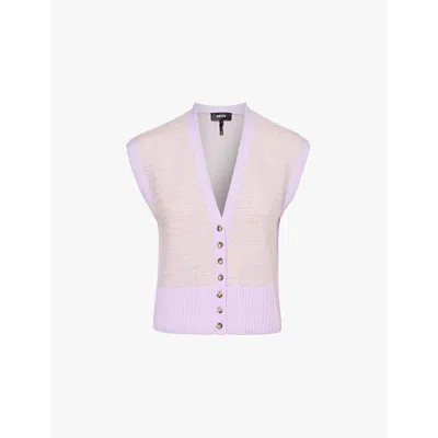 Me And Em Womens  Knitted-pattern Button-up Wool-blend Vest In Light Lupin Lilac/oa