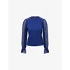 Me And Em And Em Womens Bright Evening Blue Lace-insert Tulle-sleeeve Stretch-jersey Blouse In Blue