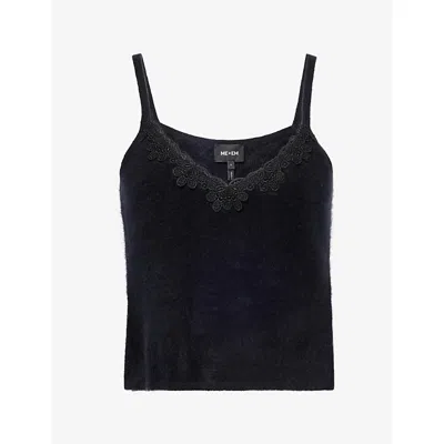 Me And Em Womens  Lace-trim V-neck Cashmere Vest In Black