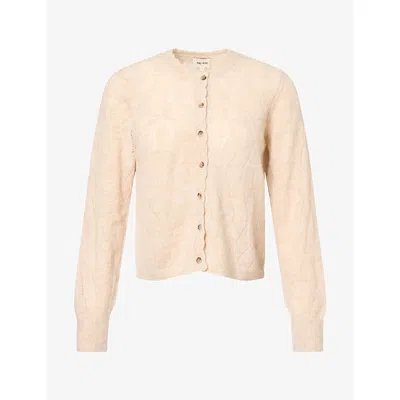Me And Em Womens  Lofty Pointelle Wool-blend Knit Cardigan In Latte Melange