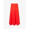 Me And Em And Em Womens Poppy Red Milano Flared Wool And Cotton Maxi Skirt In Red