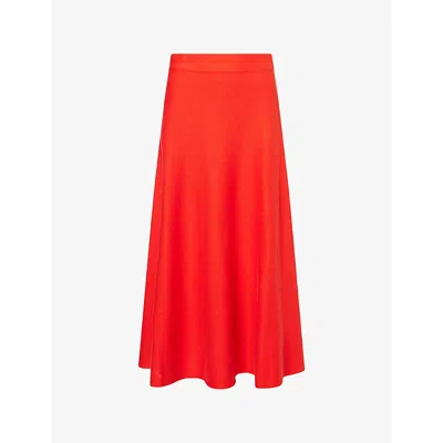Me And Em And Em Womens Poppy Red Milano Flared Wool And Cotton Maxi Skirt
