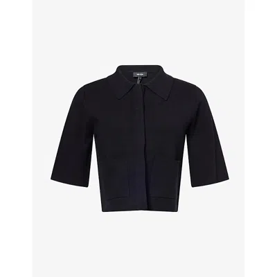 Me And Em And Em Womens Black Milano Short-sleeve Cotton-wool Knitted Jacket Xs