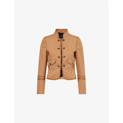 Me And Em And Em Womens Light Walnut Brown Military Slim-fit Cotton Jacket