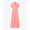 Me And Em And Em Womens Camellia Rose Notched-collar Belted Cotton-tweed Jumpsuit