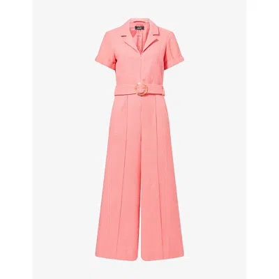 Me And Em And Em Womens Camellia Rose Notched-collar Belted Cotton-tweed Jumpsuit