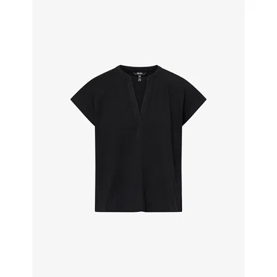 Me And Em Womens  Open Placket Short-sleeve Cotton Top In Black