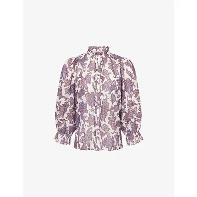 Me And Em And Em Womens Light Cream Multi Ornate Lace Floral Print Cotton Top