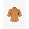 Me And Em And Em Womens Cigaro Brown Panelled Short-sleeve Suede Shirt