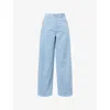 Me And Em Womens  Patch-pockets Wide-leg Mid-rise Cotton Corduroy Trousers In Chambray Blue