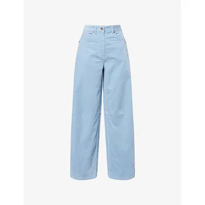 Me And Em Womens  Patch-pockets Wide-leg Mid-rise Cotton Corduroy Trousers In Chambray Blue