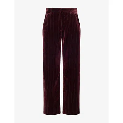 Me And Em Womens  Pinstriped Cropped Velvet Trousers In Merlot