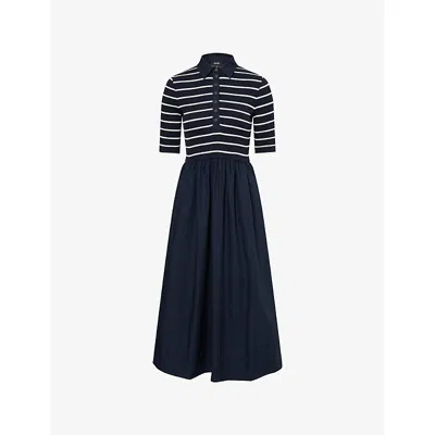 Me And Em Womens  Polo-collar Striped Stretch-cotton Maxi Dress In Navy/soft White