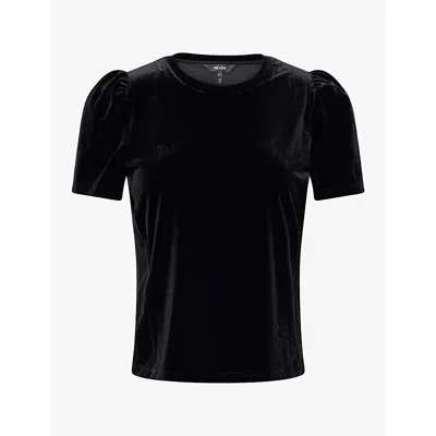 Me And Em Womens  Puffed-sleeve Velvet T-shirt In Black