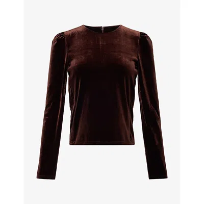 Me And Em Womens  Puff-sleeve Velvet Top In Dark Chocolate