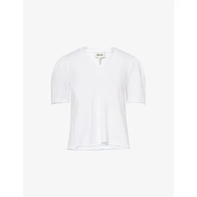 Me And Em Womens  Raw-trim V-neck Cotton T-shirt In White