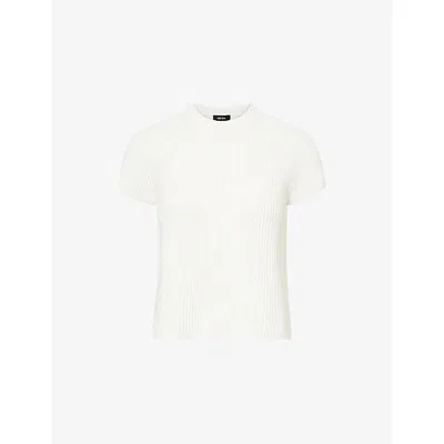Me And Em And Em Womens Soft White Regular-fit Short-sleeve Ribbed Cotton-knit Top