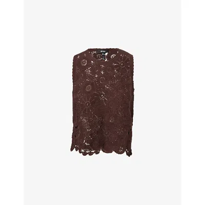 Me And Em And Em Womens Summer Chocolate Relaxed-fit Sleeveless Cotton-crochet Top