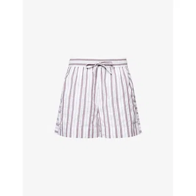 Me And Em And Em Womens Chocolate Brown/soft Relaxed-fit Striped Cotton Shorts