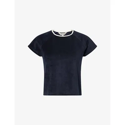Me And Em And Em Womens Navy/cream Rib-trim Towelling Cotton-blend T-shirt In Multi