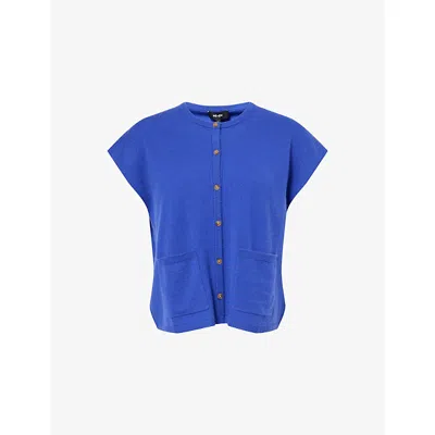 Me And Em And Em Womens Round-neck Button-through Cashmere Vest Pop Blue Xs