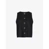Me And Em And Em Womens Round-neck Button-through Linen-blend Top Black