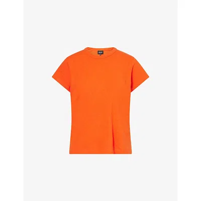 Me And Em Womens  Round-neck Washed Cotton And Hemp T-shirt In Orange