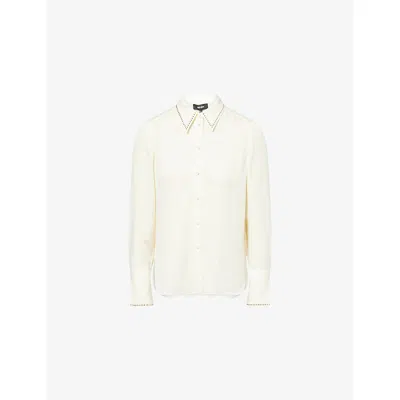 Me And Em And Em Womens Light Cream Sequin-embellished Tuxedo Silk Shirt In White