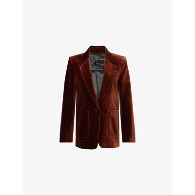Me And Em And Em Womens Chestnut Sharp-shoulder Single-breasted Velvet Blazer In Brown