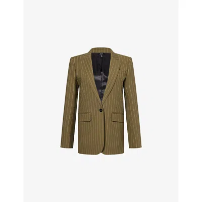 Me And Em And Em Womens Olive Sharp-shoulder Stripe Woven Blazer In Green