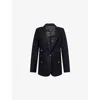 Me And Em And Em Womens Navy Sharp-shoulder Wool-blend Blazer In Blue