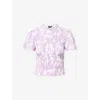 Me And Em Womens  Shirred Tulip-print Cotton T-shirt In Soft White/sherbet L