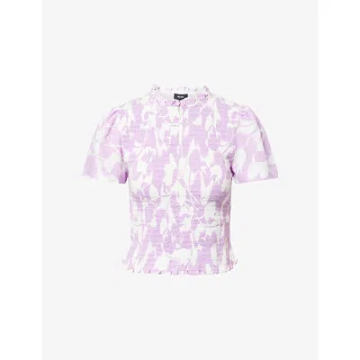 Me And Em Womens  Shirred Tulip-print Cotton T-shirt In Soft White/sherbet L