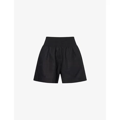 Me And Em And Em Womens Shirred-waist Side-pocket Linen-blend Shorts Black