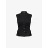 Me And Em And Em Womens Shirred-waist Tailored Linen-blend Waistcoat Black
