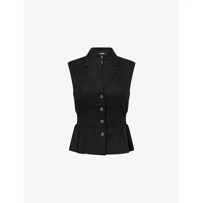 Me And Em And Em Womens Shirred-waist Tailored Linen-blend Waistcoat Black