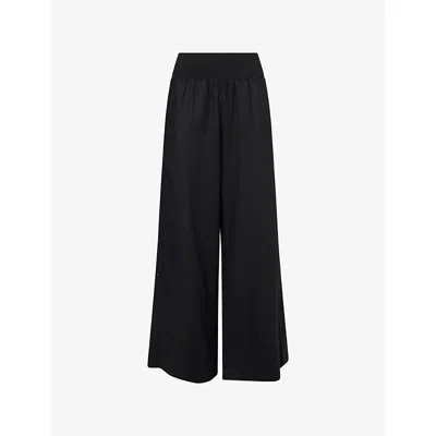 Me And Em And Em Womens Shirred Waist Wide-leg Linen-blend Trousers Black