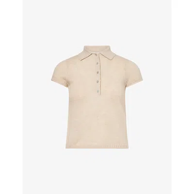 Me And Em Womens  Short-sleeve Polo-collar Wool Cashmere And Silk Top