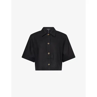 Me And Em And Em Womens Short-sleeved Boxy-fit Linen-blend Shirt Black