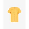 Me And Em And Em Womens Short-sleeved Floral-trim Cotton Shirt Mango Orange