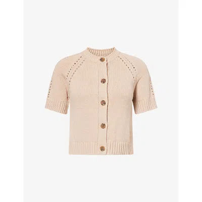 Me And Em And Em Womens Stone Short-sleeve Chunky-button Knitted Cotton Cardigan In Gray