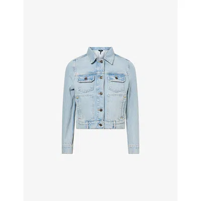 Me And Em And Em Womens Summer Dirty Blue Shrunken Flap-pocket Denim Jacket