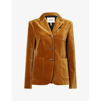 Me And Em Womens  Single-breasted Patch-pocket Cotton-velvet Jacket In Dark Saffron Yellow