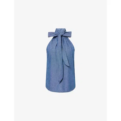 Me And Em And Em Womens Sleeveless Halterneck Denim Top Light Blue Wash